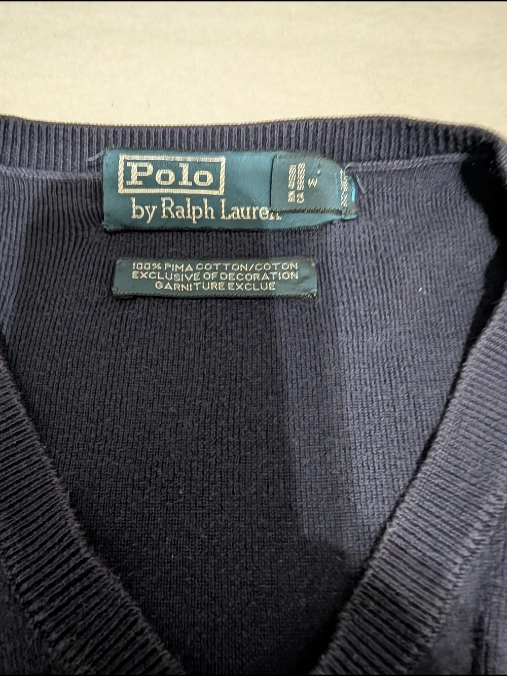 Polo by Ralph Lauren Men's Navy V-Neck Sweater with Red Pony Size Medium